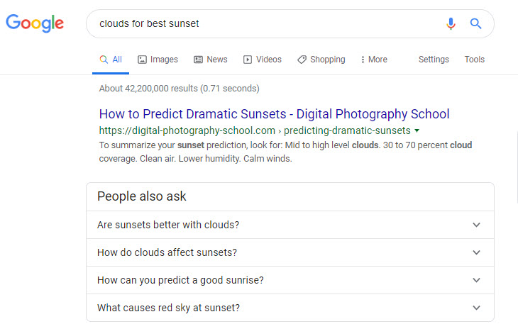 Example of Google Questions in Search Results